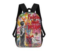 sinyumoney Zaini Rosa Cherry Blossom Cave Zaino Scuola Bambini Borsa Scuola Borsa Stampata 3D Sacchetti Scuola Per Ragazzi Scuola Primaria E Medio, Follow Boy Graffiti Banksy, 17"