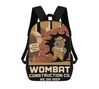 sinyumoney Zaini scolastici per bambini, stampa 3D, graziosi sacchetti da viaggio pinguino pulp crimine fumetto zaini casual per bambini, per ragazze e donne, Wombat Construction Co., 17"