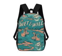 sinyumoney Zaini scolastici per bambini, stampa 3D, graziosi sacchetti da viaggio pinguino pulp crimine fumetto zaini casual per bambini, per ragazze e donne, Wet & Wild River Creatures Comic, 17"