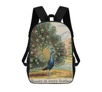 sinyumoney Zaini scolastici per bambini, stampa 3D, graziosi sacchetti da viaggio pinguino pulp crimine fumetto zaini casual per bambini, per ragazze e donne, Peacock With Spread Feathers, 17"