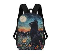 sinyumoney Zaini Scolastici Per Bambini Stampati in 3D Black Cat Under Starry Night Zaino Da Viaggio Zaino Leggero Borse Per Libri Bambini Ragazzi Ragazze Borsa Scolastica 17inch