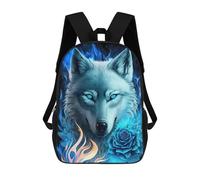 sinyumoney Zaini Scolastici Per Bambini Stampati in 3D Blue Wolf with Roses Art Print Zaino Da Viaggio Zaino Leggero Borse Per Libri Bambini Ragazzi Ragazze Borsa Scolastica 17inch