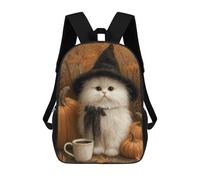 sinyumoney Zaini Scolastici Per Bambini Stampati in 3D Halloween White Witch Cat with Pumpkins Zaino Da Viaggio Zaino Leggero Borse Per Libri Bambini Ragazzi Ragazze Borsa Scolastica 17inch