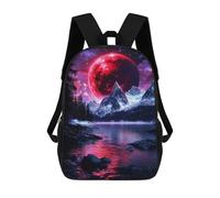 sinyumoney Zaini Scolastici Per Bambini Stampati in 3D Red Moon Over Mountains Zaino Da Viaggio Zaino Leggero Borse Per Libri Bambini Ragazzi Ragazze Borsa Scolastica 17inch