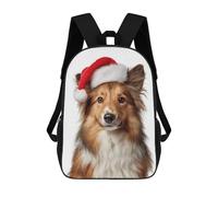sinyumoney Zaini Scolastici Per Bambini Stampati in 3D Shetland Sheepdog with Santa Hat Portrait Zaino Da Viaggio Zaino Leggero Borse Per Libri Bambini Ragazzi Ragazze Borsa Scolastica 17inch