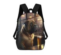 sinyumoney Zaini scolastici stampati 3D per bambini, grande capacità, stile alla moda, per la scuola e i viaggi., Mastino cane Drinking Beer, 17"