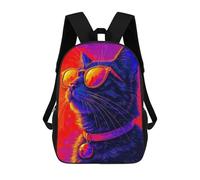 sinyumoney Zaini scolastici stampati 3D per bambini, grande capacità, stile alla moda, per la scuola e i viaggi., Cool Neon Cat With Sunglasses, 17"