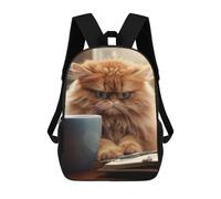 sinyumoney Zaini scolastici stampati 3D per bambini, grande capacità, stile alla moda, per la scuola e i viaggi., Angry Cat Drinking Coffee, 17"