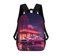 sinyumoney Zaini scolastici stampati 3D per bambini, grande capacità, stile alla moda, per la scuola e i viaggi., Retro Car Night Scene, 17"