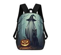 sinyumoney Zaini scolastici stampati 3D per bambini, grande capacità, stile alla moda, per la scuola e i viaggi., Halloween Ghost, Cat, e zucca scena, 17"