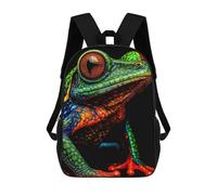 sinyumoney Zaini scolastici stampati 3D per bambini, grande capacità, stile alla moda, per la scuola e i viaggi., Colorful Frog Ritratto On Black Background, 17"