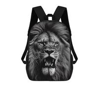 sinyumoney Zaini Scuola Per Bambini Majestic Deer in Enchanted Forest Borsa Da Scuola Stampato In 3D Per Ragazzi, Studenti Della Scuola E Del College, Angry Lion Black And White, 17"