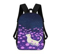 sinyumoney Zaini Scuola Per Bambini MARZO Borsa Da Scuola Stampato In 3D Per Ragazzi, Studenti Della Scuola E Del College, A Cat In Violet Field, 17"