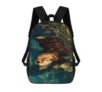 sinyumoney Zaini Scuola Per Bambini Otter Swimming in Water with Lily Pads Borsa Da Scuola Stampato 3D Per Ragazzi, Studenti Della Scuola E Del College, Otter Swimming In Water With Lily Pads, 17"