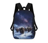 sinyumoney Zaini Scuola Per Bambini Otter Swimming in Water with Lily Pads Borsa Da Scuola Stampato 3D Per Ragazzi, Studenti Della Scuola E Del College, Woolly Mammoths Under The Night Sky, 17"