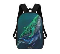 sinyumoney Zaini Scuola Per Bambini Whale Breaching Ocean Waves at Sunset Borsa Da Scuola Stampato In 3D Per Ragazzi, Studenti Della Scuola E Del College, Two Whales In Teal and Blue, 17"