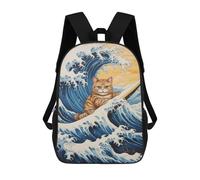 sinyumoney Zaini Stampati 3D Per Bambini Weimaraner Starry Night Libri Borse Per Bambini Borsa Da Scuola Zaino Con Grandi Tasche Per La Scuola, Cat Surfing Japanese Wave, 17"