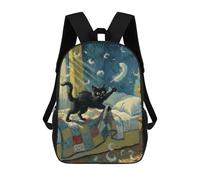 sinyumoney Zaini Stampati 3D Per Bambini, Zaini Alla Moda E Casual Per Ragazzi, Studenti Della Scuola E Del Collegio., Black Cat Playing With Feathers Painting, 17"