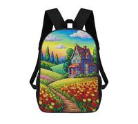 sinyumoney Zaini Stampati 3D Per Bambini, Zaini Alla Moda E Casual Per Ragazzi, Studenti Della Scuola E Del Collegio., Colorful House In Floral Landscape Painting, 17"