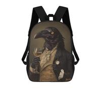 sinyumoney Zaini Stampati 3D Per Bambini, Zaini Alla Moda E Casual Per Ragazzi, Studenti Della Scuola E Del Collegio., Fancy Gothic Raven Gentleman Ritratto, 17"