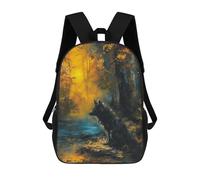 sinyumoney Zaini Stampati 3D Per Bambini, Zaini Alla Moda E Casual Per Ragazzi, Studenti Della Scuola E Del Collegio., Wolf In Autumn Forest Painting, 17"
