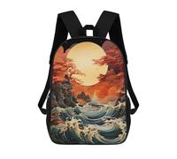 sinyumoney Zaini Stampati 3D Per Bambini, Zaini Alla Moda E Casual Per Ragazzi, Studenti Della Scuola E Del Collegio., The Great Wave, 17"