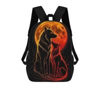 sinyumoney Zaini Stampati 3D Per Bambini, Zaini Alla Moda E Casual Per Ragazzi, Studenti Della Scuola E Del Collegio., Wolves Under A Fiery Moon, 17"