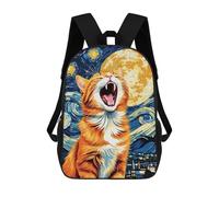 sinyumoney Zaini Stampati 3D Per Bambini, Zaini Alla Moda E Casual Per Ragazzi, Studenti Della Scuola E Del Collegio., Arancione Cat In Starry Night, 17"