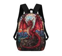 sinyumoney Zaini Stampati 3D Per Bambini, Zaini Alla Moda E Casual Per Ragazzi, Studenti Della Scuola E Del Collegio., Red Dragon Stained Glass, 17"