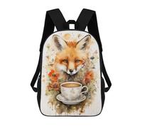 sinyumoney Zaini Stampati 3D Per Bambini, Zaini Da Viaggio Alla Moda Per Ragazzi Zainetti Per Studenti Di Scuola E Del Collegio, Art Fox And A Cup Of Tea, 17"