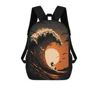 sinyumoney Zaini Stampati In 3D Per Bambini Dare to Be Different: Zaino Scuola Carino Per Ragazzi Ideale Per Attività All'aperto E Uscite Al College, Surfer Sunset Drawing, 17"
