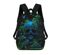 sinyumoney Zaini, Zaino Scolastico Per Bambini, Zaini Per Bambini Stampati in 3D Blue Skull Green Flowers, Borse Da Viaggio Carine Per L'asilo, Zaino Casual Per Ragazzi Studenti 17inch