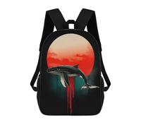 sinyumoney Zaino 3D Divertente E Alla Moda Per Ragazzi E Ragazze Adolescenti Whale Silhouette with Red Sun Zaino Con Stampa 3D Per Bambini, Zaini Per La Scuola Primaria 17inch