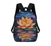 sinyumoney Zaino 3D Per Bambini Crystal Tree Reflection Borse Stampate Borsa Da Scuola Zaino Leggero Zaino Alla Moda E Divertente Per I Bambini, Water Lily Reflection Stained Glass Art, 17"