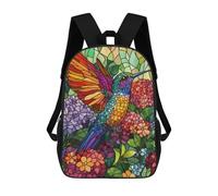 sinyumoney Zaino 3D Per Bambini Crystal Tree Reflection Borse Stampate Borsa Da Scuola Zaino Leggero Zaino Alla Moda E Divertente Per I Bambini, Hummingbird In Bloom Stained Glass, 17"