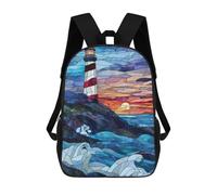 sinyumoney Zaino 3D Per Bambini Crystal Tree Reflection Borse Stampate Borsa Da Scuola Zaino Leggero Zaino Alla Moda E Divertente Per I Bambini, Stained Glass Lighthouse Sunset, 17"