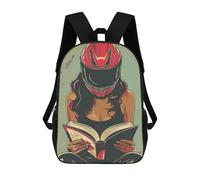sinyumoney Zaino 3D Per Bambini Cute Snow Leopard Cub in Mountains Watercolor Borse Stampate Borsa Scuola Zaino Leggero Zaino Alla Moda E Divertente Per Bambini, Biker Girl Reading A Book, 17"