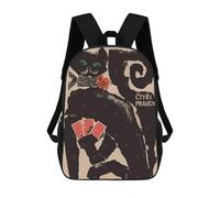 sinyumoney Zaino 3D Per Bambini Halloween Cat & Moon Borse Stampate Borsa Scuola Zaino Leggero Zaino Alla Moda E Divertente Per Bambini, Black Cat With Playing Cards, 17"