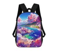 sinyumoney Zaino 3D per bambini, impermeabile, stile scolaro, carino e alla moda, per ragazze e ragazzi., Island Paradise Skyview -2, 17"