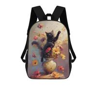 sinyumoney Zaino Bossy Cat Throne Crown Zaino Scuola Stampato 3D Per Ragazzi E Ragazze Zaino Per Computer Portatile Per Bambini/Studenti/Adulti, Black Cat Jumping Flowers, 17"