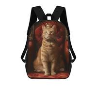 sinyumoney Zaino Bossy Cat Throne Crown Zaino Scuola Stampato 3D Per Ragazzi E Ragazze Zaino Per Computer Portatile Per Bambini/Studenti/Adulti, Arancione Tabby Cat Queen, 17"
