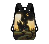 sinyumoney Zaino con stampa 3D Bear VS Bull Crypto Trade Borsa da scuola leggera per bambini, ideale per viaggi e lezioni, per studenti universitari e colleghi, Black Cat On Horizon, 17"