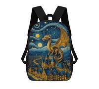sinyumoney Zaino con stampa 3D Cartoon Duckling Borsa da scuola leggera per bambini, ideale per viaggi e lezioni, per studenti universitari e colleghi, Dragon Van Goghs Starry, 17"