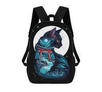 sinyumoney Zaino con stampa 3D per bambini Bear Soldier Funny, zaino alla moda per scuola, viaggi e tempo libero, grande zaino da giorno per ragazzi e ragazze, Cat Silhouette Torii Gate, 17"