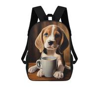 sinyumoney Zaino con stampa 3D per bambini di 43 cm (17 pollici) - Borsa da scuola casual stampata 3D per ragazzi (primaria e college), Cute Dog Puppy Coffee Pup, 17"
