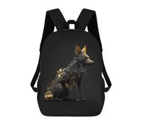 sinyumoney Zaino con stampa 3D per bambini di 43 cm (17 pollici) - Borsa da scuola casual stampata 3D per ragazzi (primaria e college), Black and Gold Fox, 17"