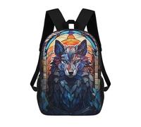 sinyumoney Zaino con stampa 3D per bambini Galactic Infinity, zaino alla moda per scuola, viaggi e tempo libero, grande zaino da giorno per ragazzi e ragazze, Wolf Stained Glass, 17"