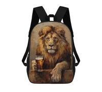 sinyumoney Zaino con stampa 3D per bambini Galactic Infinity, zaino alla moda per scuola, viaggi e tempo libero, grande zaino da giorno per ragazzi e ragazze, Beer Drinking Leone, 17"
