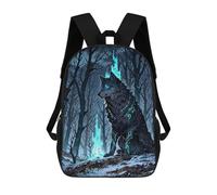 sinyumoney Zaino con stampa 3D per bambini Majestic Sakura Kingdom, zaino alla moda per scuola, viaggi e tempo libero, grande zaino per ragazzi e ragazze, Wolf in Winter Forest, 17"