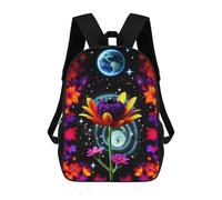 sinyumoney Zaino con stampa 3D per bambini (ragazzi e ragazze), stile casual, ideale per la scuola o i viaggi., Colorful Moon and Flowers, 17"